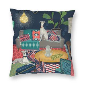 Kudde/dekorativ kudde Bohemian Whippets Cushion Cover Sofa Home Decor Boho Turkish Kilim Dog Ethnic Greyhound Square 45x45cmcushion/Deco