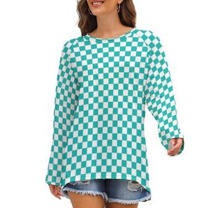 Koszulka damska aqua checkerboard zielone białe kwadrat