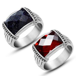 Klaster pierścieni czerwone agatowe piaski szlachetne krystaliczne rubinowe diamenty unikalne dla mężczyzn kobiety parowe tytanowe opaski biżuterii ze stali nierdzewnej