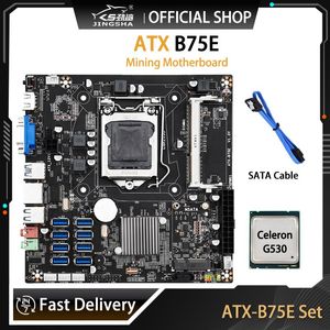 Motherboards Mining Kit da placa -mãe G390 CPU LGA 1155 8 Suporte ao adaptador USB3.0 DDR3 RAM com VGA HD Port SATA Cabo B75E Mineiro MotherBoarmott