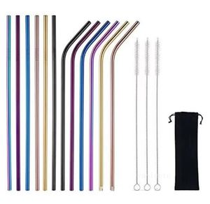 6*215MM 304 Stainless Steel Straw Reusable Drinking Straws Colorful Metal Straw Cleaning Brush Home Party Wedding Bar Drinking Tools BarwareZC1004