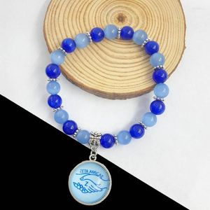 Beaded Strands Hand Made Greek Sorority Elastic Line Blue Crystal ZETA AMICAE Letter Shield Rotundity Pendant Bracelet Women Jewelry Kent22