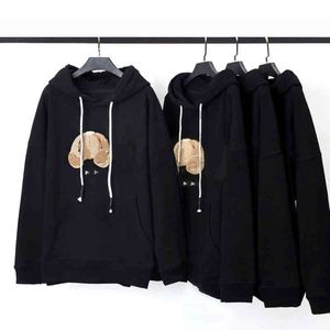 Designer-Kapuzenpullover von Palms, übergroß, Vintage-Stil, Weiß, Luxe-Modemarken, Schwarzer Severed-Teddybär, Herren- und Damenmodemarke, Baumwoll-Top, Angels-Pulloverjacke