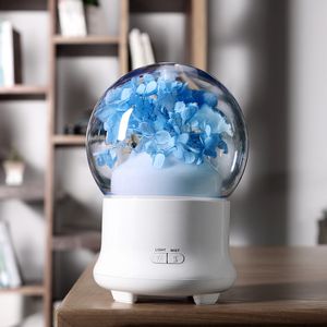 Umidificatore a sfera di cristallo Bellissimo diffusore di aromi di fiori eterni Diffusore di olio essenziale di luce colorata per la camera da letto dell'home office ad ultrasuoni