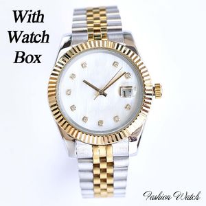 Męskie zegarki damskie Nowy modny luksusowy styl Diamond Menomical Ruch Watch Stal nierdzewna Pasek dzień data świątecznych prezentów z pudełkiem zegarowym