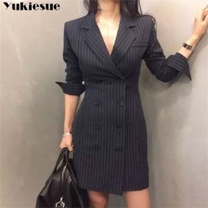 Elegant Professional Mini Woman Suits Dress Double breasted Blazer Jacket OL Buttons Coat Notched Cardigan Tops Womens Blazer 210412