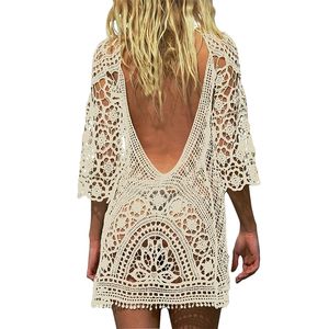 Sexy Womens Cover Up Het Lace Bikini Bathing Suith Swimsock Smock Knitting Swimes Mesh Mesh Beach Dress Tunic Robe 220609