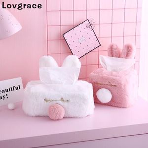 Sweet Color Pink White Plush Rabbit Tissue Box Durable Home Car el Sofa Paper Holder Napkin Case Pouch Girl s Gift 220523