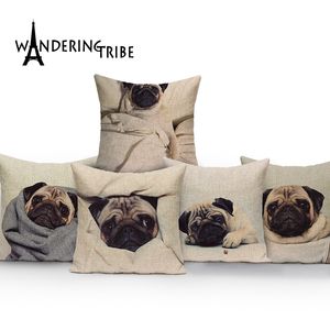 Kuddefodral Högkvalitativ Pug Dog Cushion Cover White Outdoor S Custom Linen Throw Pillows Animal Pillow Decorative Home 220623