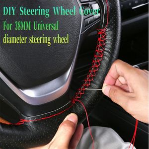 Steering Wheel Covers 38cm Car Braid Cover Needles And Thread Artificial Leather Suite DIY Texture Soft Auto AccessoriesSteering