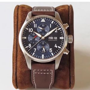 Classic New Men Automatic Mechanical Pilots Watch Stainless Steel Daydate Sapphire Brown Leather Blue Dial Sport Watches