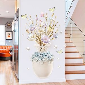 Большой Бумажный Цветочный Декор оптовых-Ваза цветы наклейки на стенах спальни