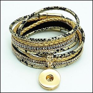 Charm armband smycken ny se0183 colorf skönhet serpentin mti lager läder snäpp armband 38 cm gyllene knappar passar 18mm droppleverans 2021