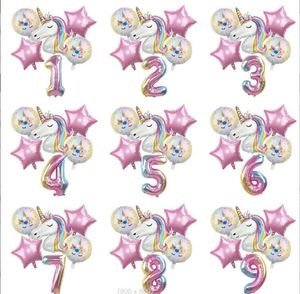 Palloncino unicorno arcobaleno Palloncini foil numero 32 pollici 1 ° Tema unicorno per bambini Decorazioni per feste di compleanno Baby Shower Globos GC855