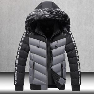 Herren Daunenparkas Winterjacke Herren 2022 Pelzkragen Kapuze Dicke warme Baumwolle Outwear Mann Patchwork Parka und Mäntel Windjacke Herren M-5XLM