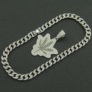 Naszyjniki wisiorek hip hop lodowane łańcuchy kubańskie liść diamentowy liść męski męski łańcuch urok biżuteria dla mężczyzn choker prezent hurtant