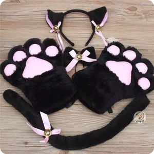 Wholesale halloween glove resale online - Five Fingers Gloves Set Anime Cat Ear Tail Tie Coffee Shop Maid Cosplay Role Play Kitten Costume Party Halloween Carnival Whole