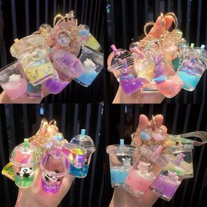 20 Color Keychains Starfish Quicksand Oil Milk Tea Cup Keyring Acrylic Liquid Pendant Drifting Bottle Schoolbag Small Gift Key Chains Bulk