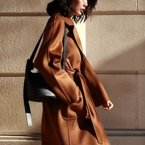 MM Kvinnokläder av hög kvalitet Max Designer Rockar Dubbelsidig vatten Rippel 100% Cashmere Coat Classic Cut Loose Jacket Lång handgjorda