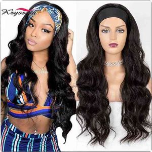 Hair Synthetic Wigs Cosplay Kryssma Long Wavy Headband Wig for Black Women None Replacement Body Wave Synthetic Headwraps Hair 2022 New Fashion 220225