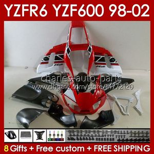 Zestaw ciała dla Yamaha YZF R6 R 6 98-02 YZFR6 98 99 00 01 02 Bodywork 145NO.91 YZF 600 CC YZF-600 Ramka YZF-R6 YZF600 600CC 1998 1999 2000 2001 2002 ABS Fairings Stock Red Blk