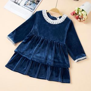 Girl's Dresses Baby Girls Dark Blue Princess Toddler Formal Outfit Dress Infant Costum Born Clothes For 1-2TGirl's