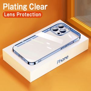 Luxuriöse klassische quadratische Rahmenbeschichtung durchsichtige Handyhüllen für iPhone 12 11 13 Pro Max Mini X XS XR 7 8 Plus SE2 Weiche Silikonhülle