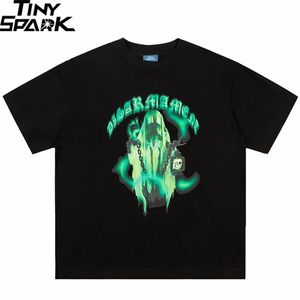 Homens hip hop streetwear oversize t-shirt fantasma impresso camiseta verão manga curta tshirt algodão solto tops tees punk 220621
