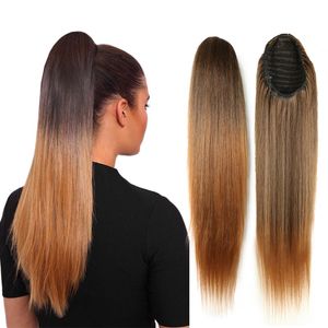 Ponytail Warping Synthetic 28" Yaki/Kinky Straight Hairpiece With Two Plastic Comb Ombre Body/Water Wave Drawstring Ponytail Hair Extension Natural Black