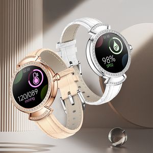 Yeni Lady Akıllı Bileklikler Yuvarlak Ekran 66 ADET Cystal Taşlar Kadın Moda Smartwatch Spor Spor Izci HR BP İzleme Akıllı İzle