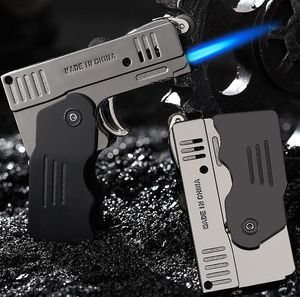 Creativity Double Fire Deformation Pistol Butane Torch Lighter Jet Windproof Cigarette Flint Grinding Wheel Lighters NO GAS 8 Colors