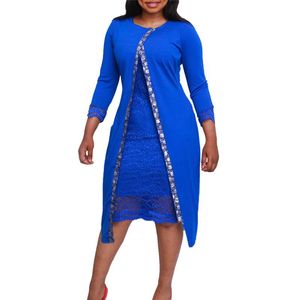Casual jurken Blue Summer Elegant Club lange mouw Skinny Dress Sexy Tight Part Lady Fashion Dresscasual