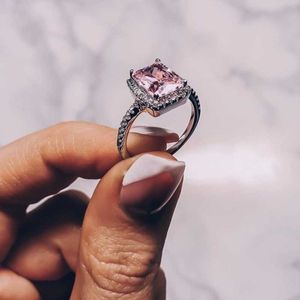 Küme halkaları klasik 925 Sterling Gümüş Pembe 4Ct Simüle Elmas Düğün Nişan Kokteyl Topaz Taş Kadınlar için Jewelrycluster