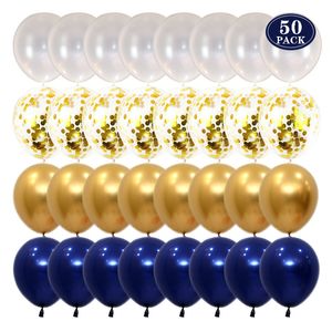 50pcs/set 12" Navy Blue and Gold Confetti Balloons White Metallic Birthday Graduation Celebration Party Decorate Supplies MJ0723