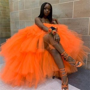 Pretty Orange Tulle Dress Plus Size High Low Tulle Skirts Women Long Puffy Tutu Skirt For Gilrs Birthday Party Saias 220527