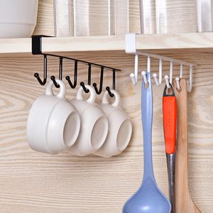 Kitchen Storage Rack Cupboard Hanging Coffee Cup Organizer Closet Clothes Shelf Hanger Wardrobe Glass Mug Holder With 6 Hooks 0615