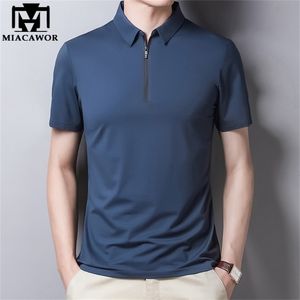 Classic Color Color Polo Shirt da uomo in cotone in seta estate manica corta manica corta T-shirt Homme Slim Fit Casual Zipper Camisa Polo T1014 220402