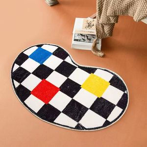 Carpets Household Colorful Grids Bathroom Rug Bean Shape Soft Entrance Carpet Area Floor Pad Mat Doormat Tidy Aesthetic Home Room DecorCarpe