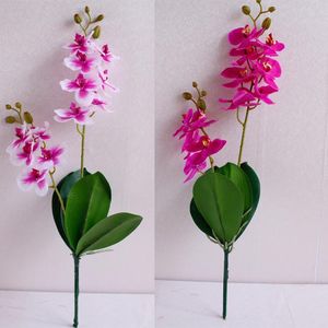 Wholesale artificial latex orchids for sale - Group buy Decorative Flowers Wreaths Artificial Orchid Flower Stems Latex With Real Touch Green Leaves Indoor Plants Foral Arrangements For Wedding
