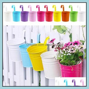 Planters Pots Garden Supplies Patio Lawn Home Ll Metal Hanging Flower Pot Removerble Tin Flowers Bucket Ba Dhrv4