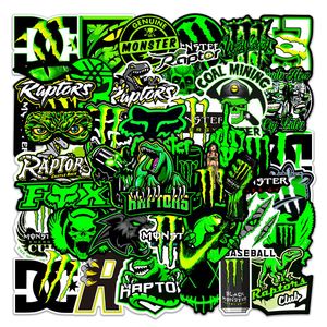 50Pcs Green Fluorescent Dazzle Personality Trend Sticker Monster hunter Stickers Graffiti Kids Toy Skateboard Car Motorcycle Bicycle Sticker