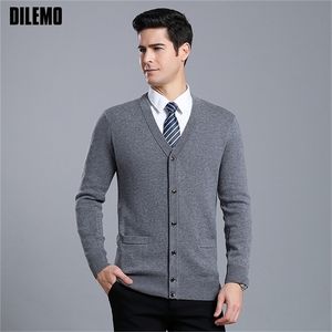Marca de moda grossa suéteres homens cardigã de alta qualidade slim fit jumers knitwear v pescoço de inverno roupas casuais masculino 201221