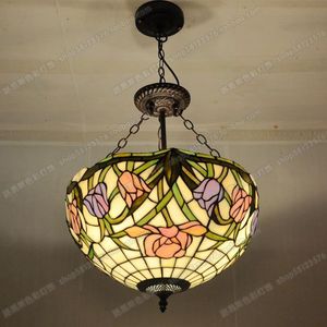 Lampade a sospensione Lampadario a tulipano antiamericano da 16 pollici Tiffanylamp Bar in vetro Sale da ballo Apparecchi di illuminazione alla moda Europa pastoralePendente a sospensione