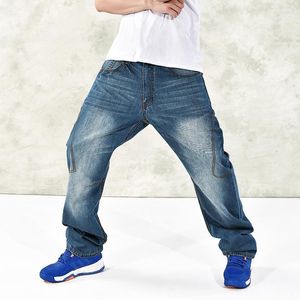 Plus storlek märke Hip Hop Mens Loose Baggy Pants Denim Rap Jeans Trousers For Men Skateboard 30-46 FS4955