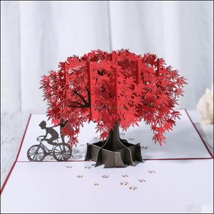 Kartki z życzeniami Event Party Supplies Świąteczny dom Ogród Kartka rocznicowa 3D/kartka rozkładana Klon czerwony Ręcznie robione prezenty Dhbnt