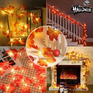 Strängar LED 10/20 Pumpkin Garland String Lights Halloween 3D för Thanksgiving Fall Decoration Lighted Stringled