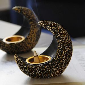 Candle Holders Crescent Resin Censer Moon Incense Burners Eid Mubarak Desktop Decoration Islamic Muslim Aromatherapy Burner Decoration