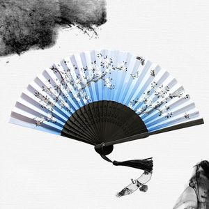 Chinese Japanese Silk Folding Fan Wooden Shank Classical Dance Fan High Quality Tassel Elegent Female Fan Home Wall Decoration