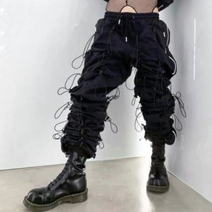 Erkekler Drawstring pantolon eşofmanları ağır endüstri işlevi kargo uzun pantolon hip hop sokak kıyafetleri hızlı kuru erkek geniş bacak pantolon 220816