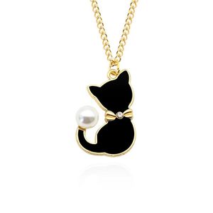 Pendant Necklaces Fashion 4 Color Kitten Pearl Necklace Creative Charming Female Cute Animal Clavicle Chain Sweet Girl Party Jewelry GiftPen
